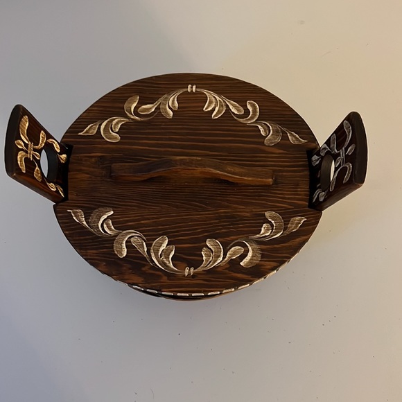 Unique Vintage Hand Painted Rustic Wooden Covered Pot - Made in Finland - Picture 5 of 8